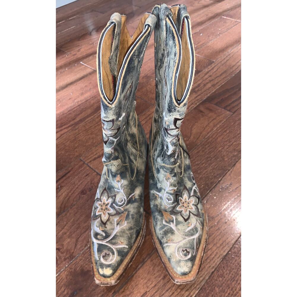 Rocky Floral Embroidered Western Boots | Leather | Women’s 7M‎ | Boho Cowgirl